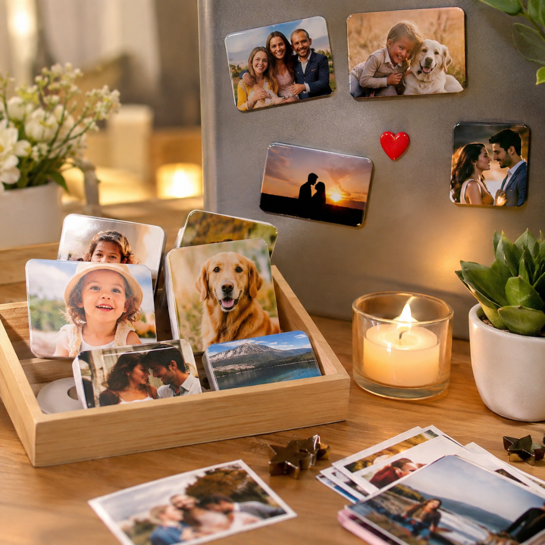 Fotos imantadas personalizadas pegadas en el refrigerador, ideas de regalos con fotos en Chile